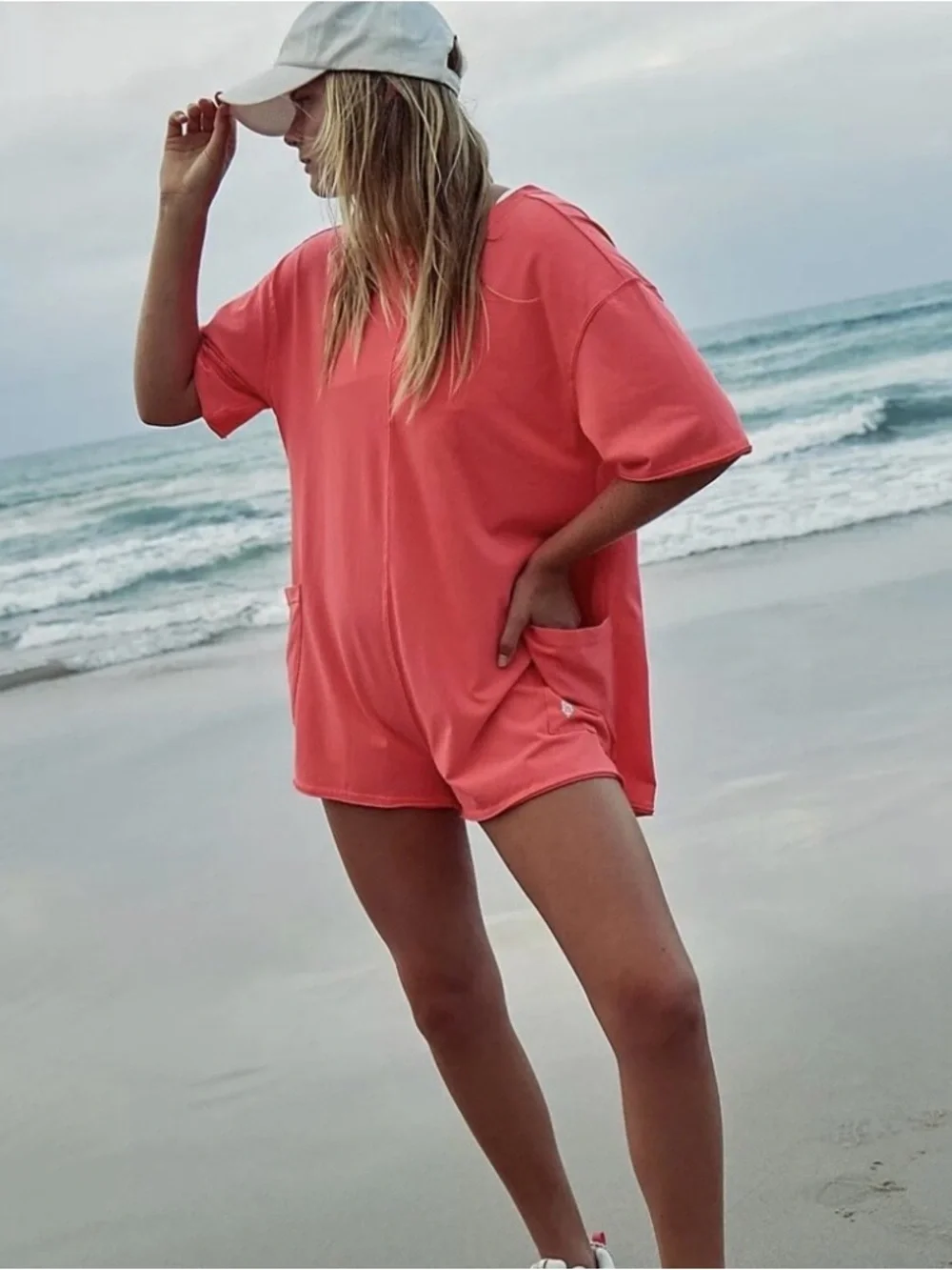 NWOT FP Movement Free People Movement Hot Shot Tee Romper Electric Sunset XS - Picture 1 of 7